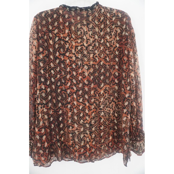 Kobi Halperin Women Dayna Metallic Paisley Gold Brown Ruffle Blouse Size M - Picture 6 of 12